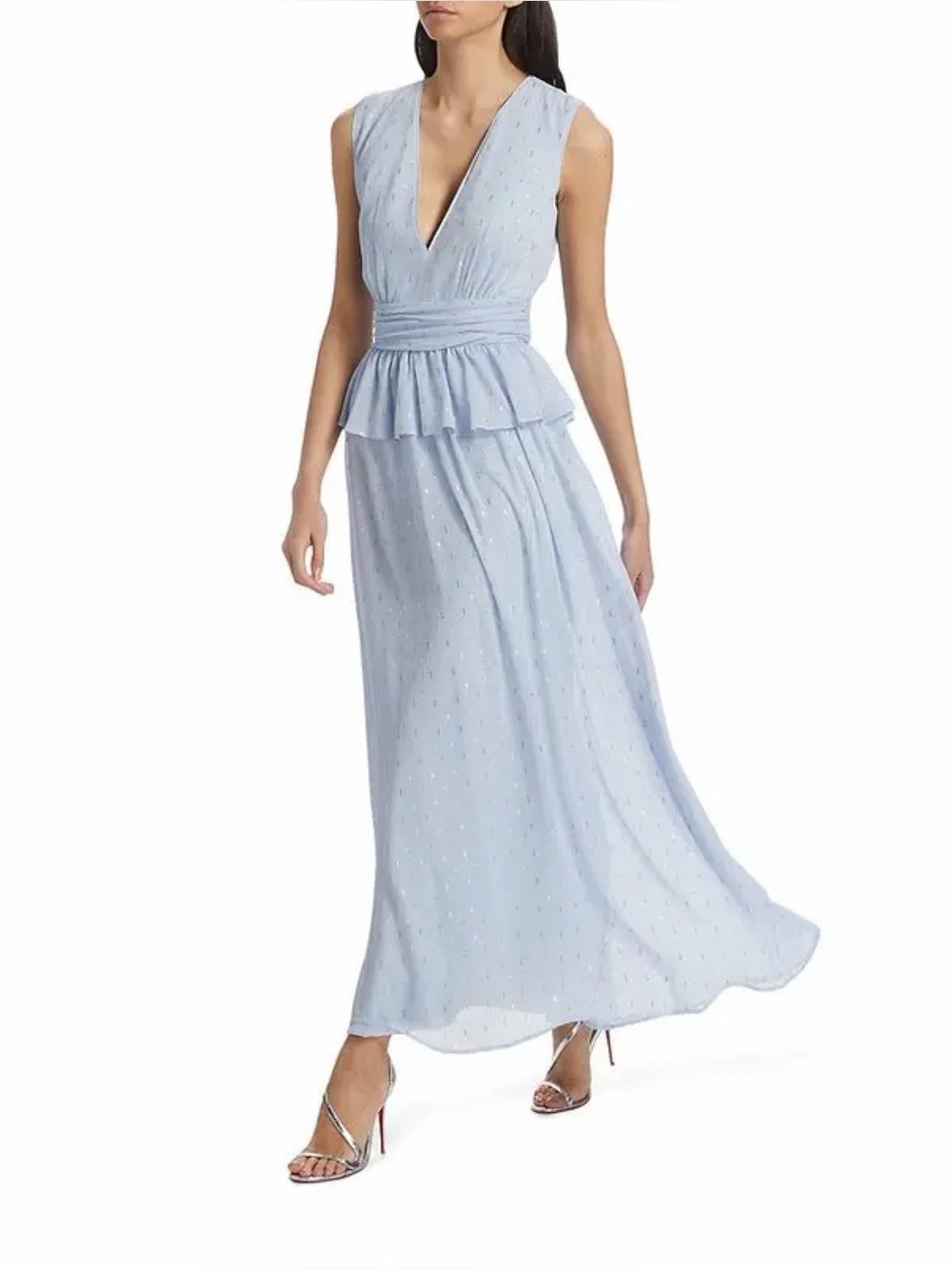 LDT V-Neck Flounce Chiffon Gown